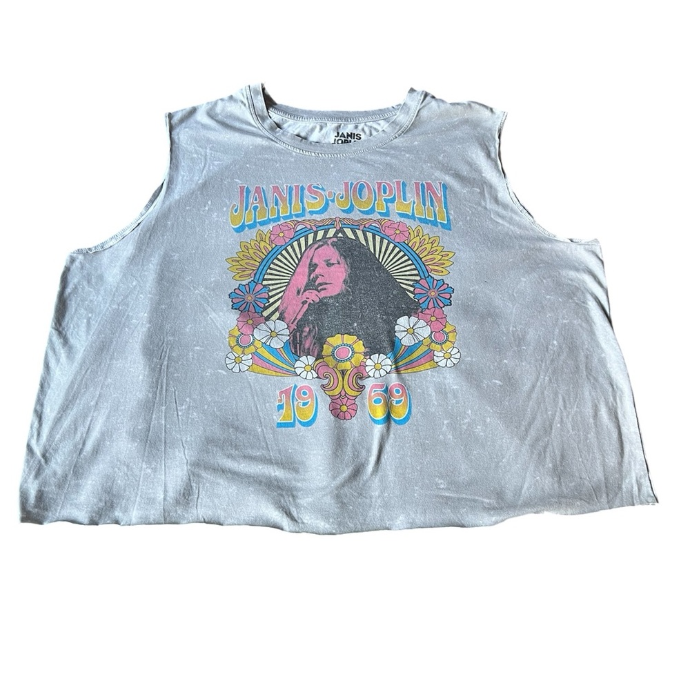 Janis Joplin Graphic Crop Tank Top - White